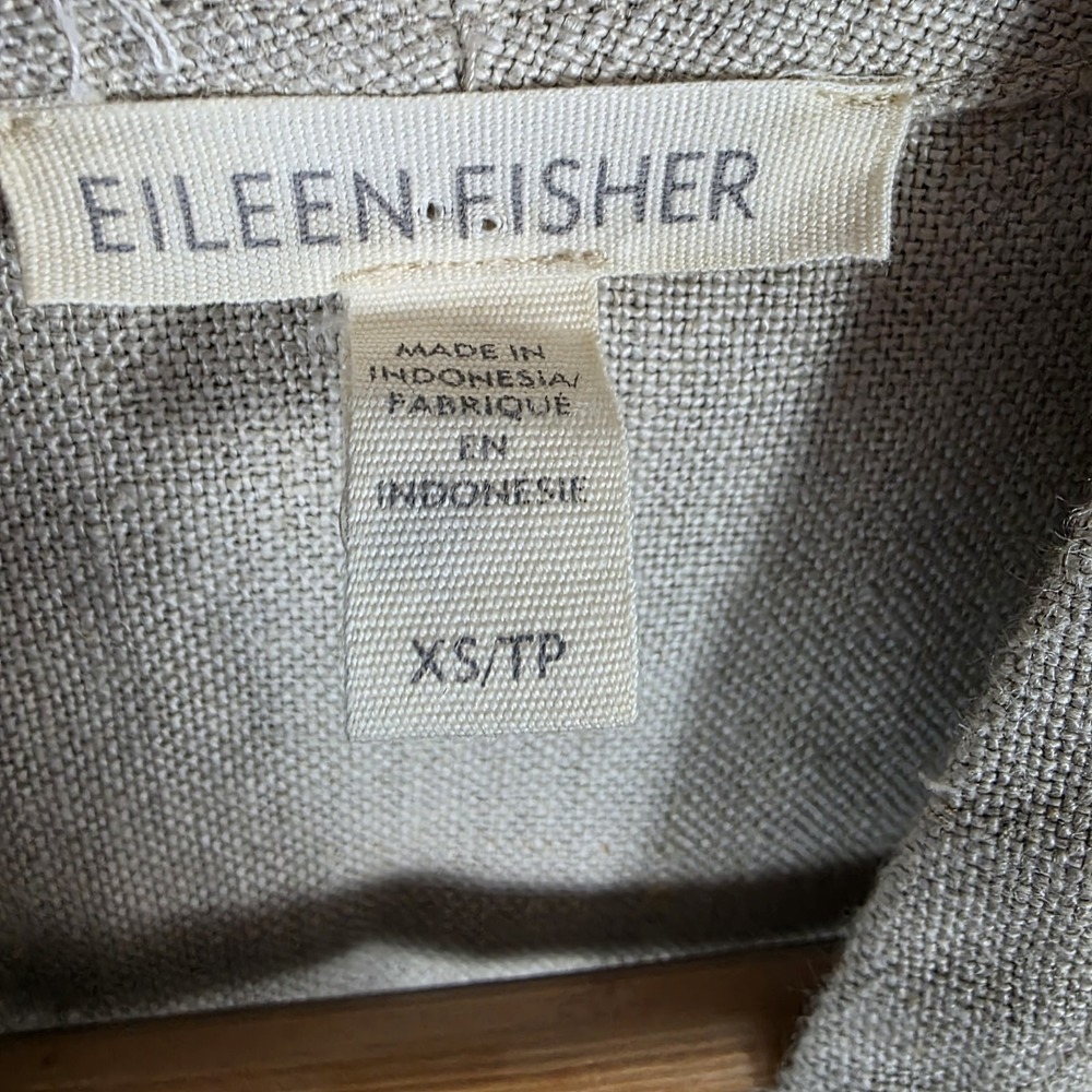 Eileen Fisher Organic Linen Top  XS Beige Kimono Open Front Cardigan Lagenlook - Picture 5 of 8